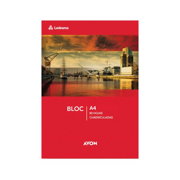 Block A4 Emblocado Avon, 80 hojas cuadriculadas perforadas