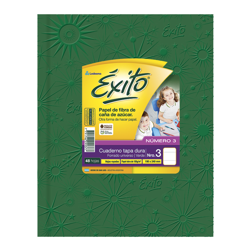 Cuaderno Éxito E3 Universo, forrado verde, 19x24cm. 48 hojas rayadas