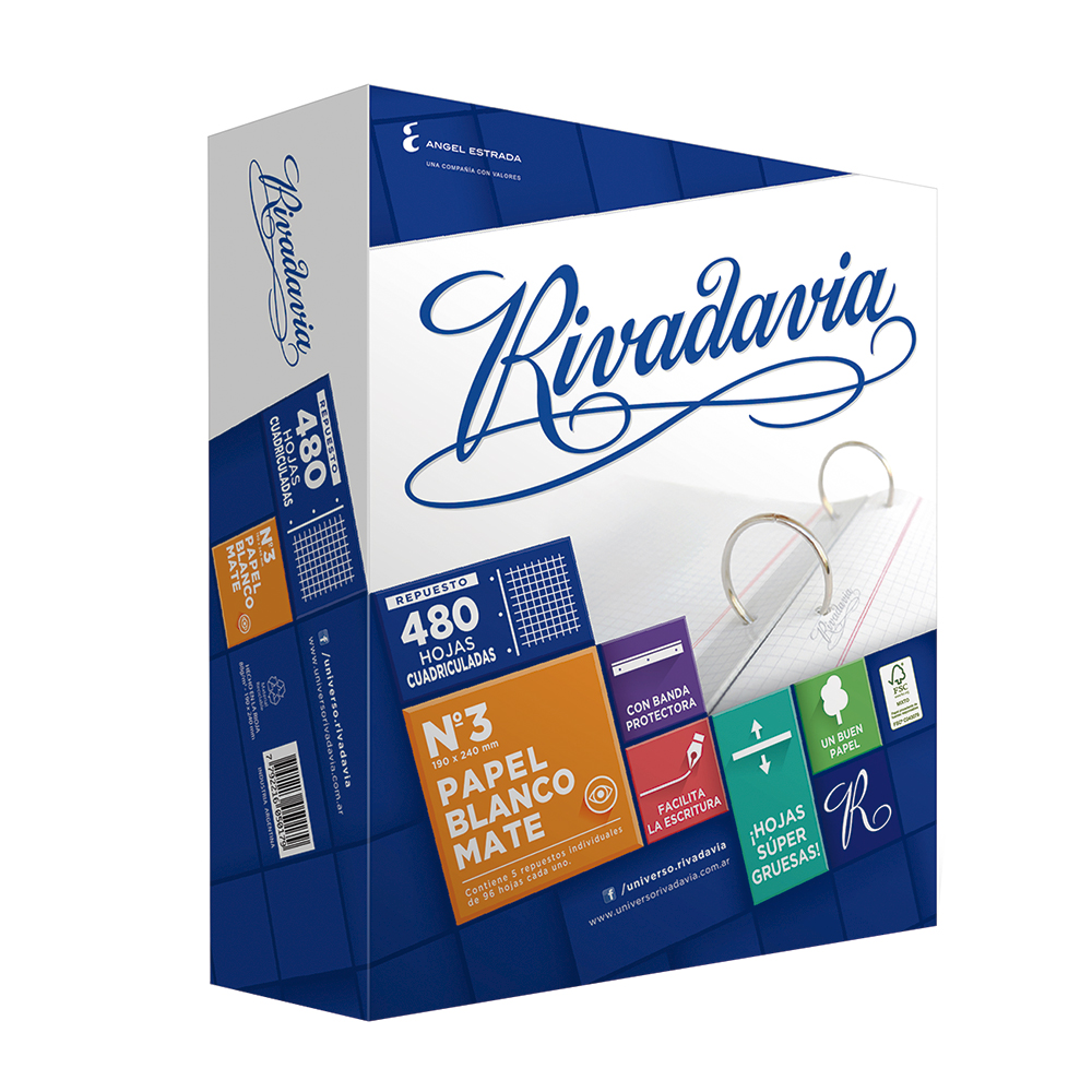 Repuesto Rivadavia Banda, 480 hojas cuadriculadas