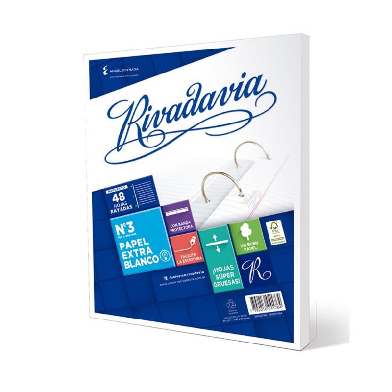 Repuesto Rivadavia Banda Extra Blanco, 48 h. rayadas