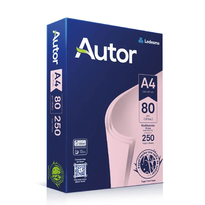 Resma Autor A4 rosa, 80g. 250 Hs.