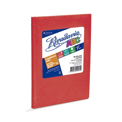 [ABC1923RO48R] Cuaderno Rivadavia ABC  rojo, 19x23cm. 48 hojas rayadas