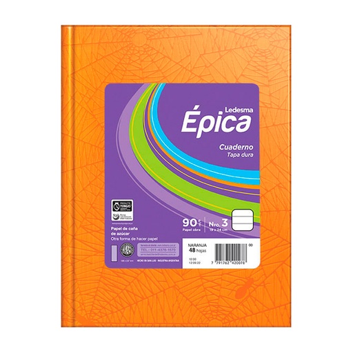 [EPICA3NJA48R] Cuaderno Épica N°3  Araña naranja, 19x24cm. 48 hojas rayadas