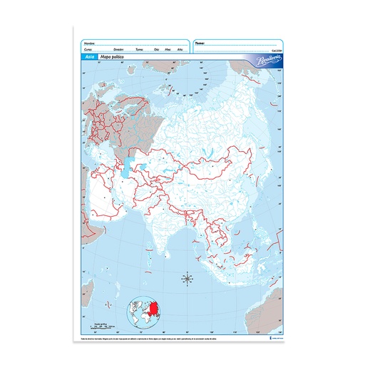 [RIVMAPASIP5] Mapa Asia político Rivadavia N°5, block de 20 mapas