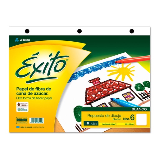 [EXITOREPBLA6] Repuesto de Dibujo Éxito N°6, 8 hojas blancas